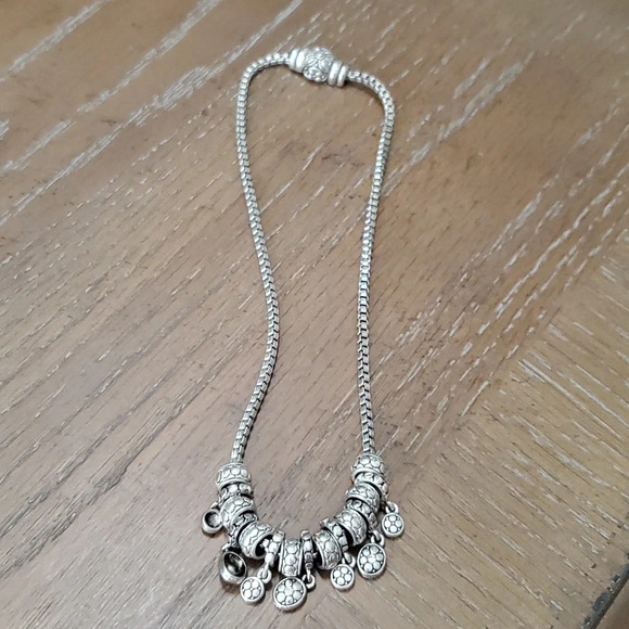 Silver tone chunky chain with 15 beads some with drop charms - Picture 1 of 4